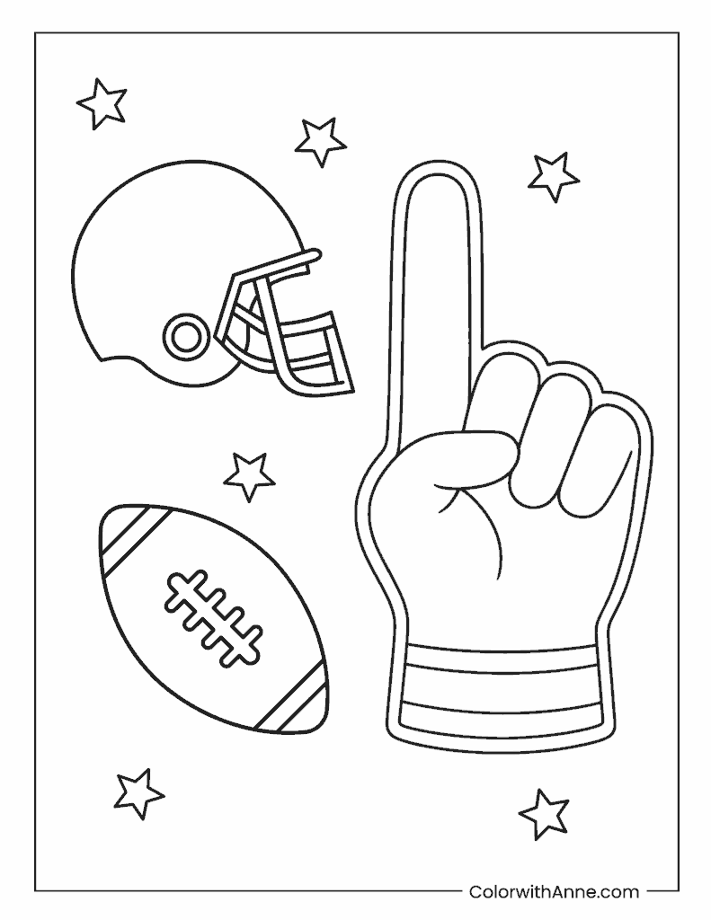 Football Gear Helmet Ball And Foam Finger Coloring Page