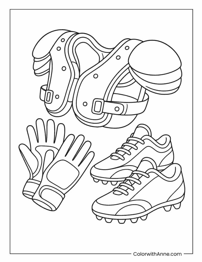 Football Gear Helmet Gloves And Cleats Coloring Page