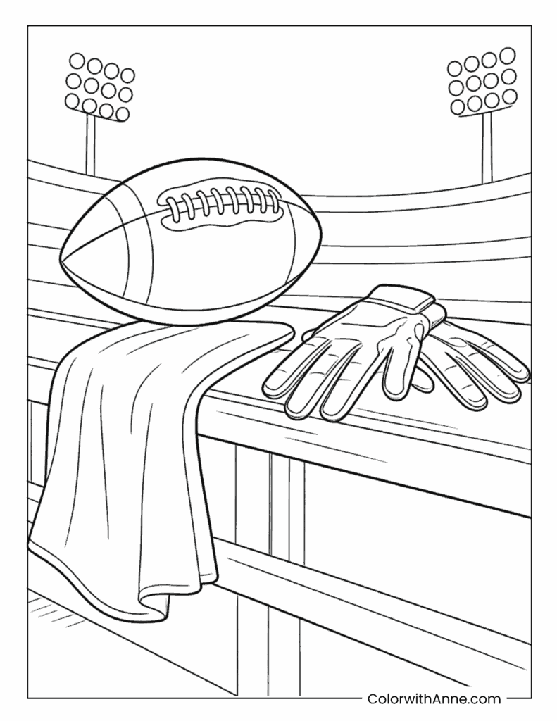 Football Gear Locker Room Bench Coloring Page