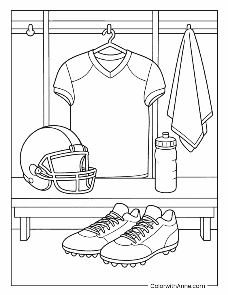 Football Gear Locker Room Equipment Coloring Page