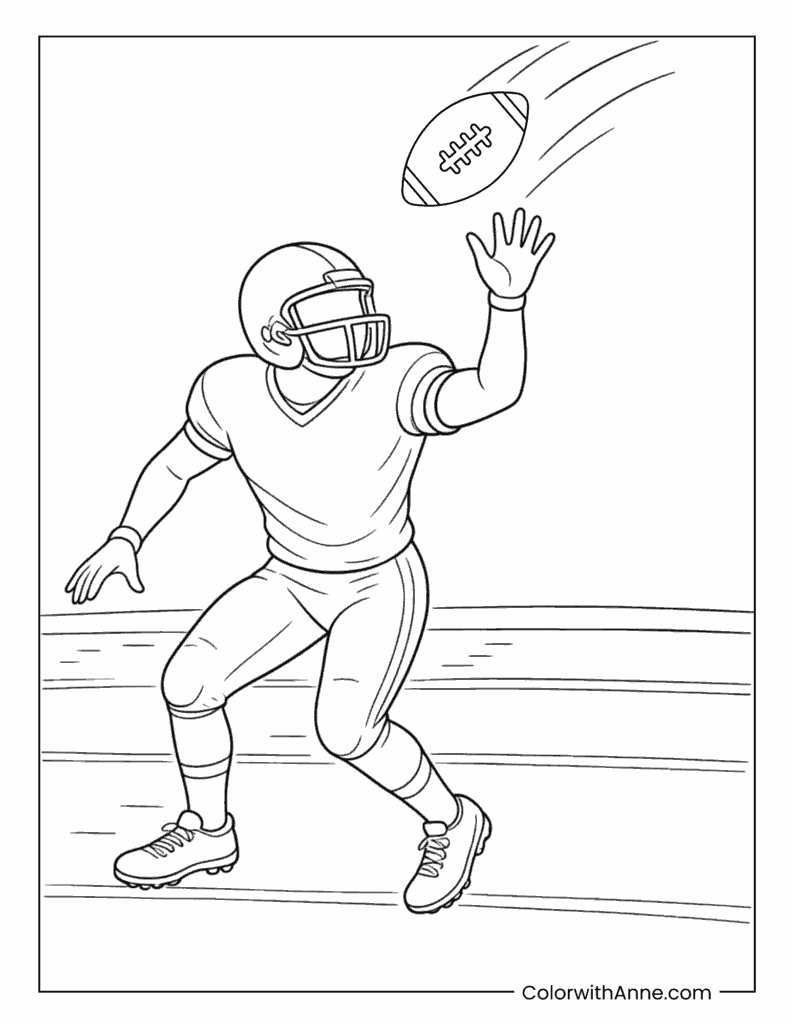 Football Player Catching Ball Coloring Page