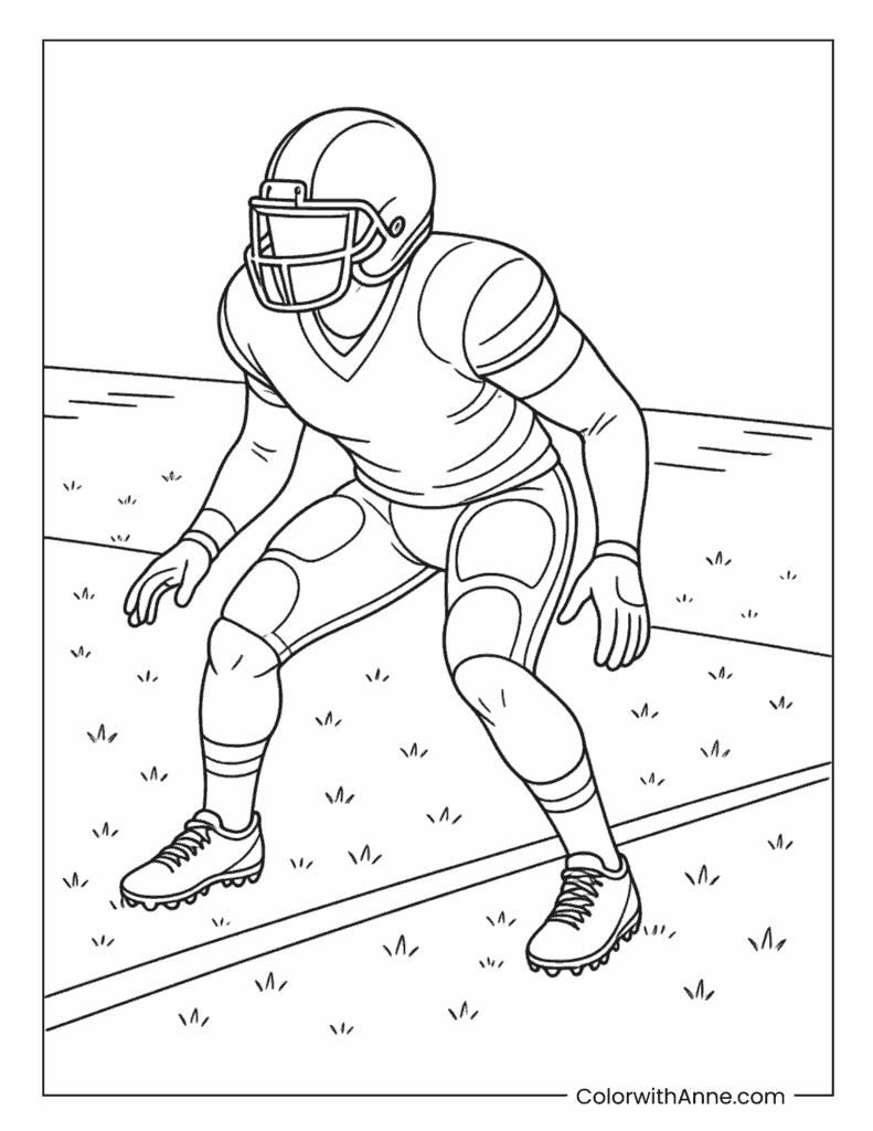 Football Player Ready On Field Coloring Page