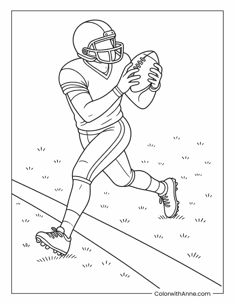 Football Player Running With Ball Coloring Page