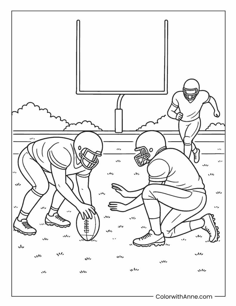 Football Players Crouched At Line Coloring Page