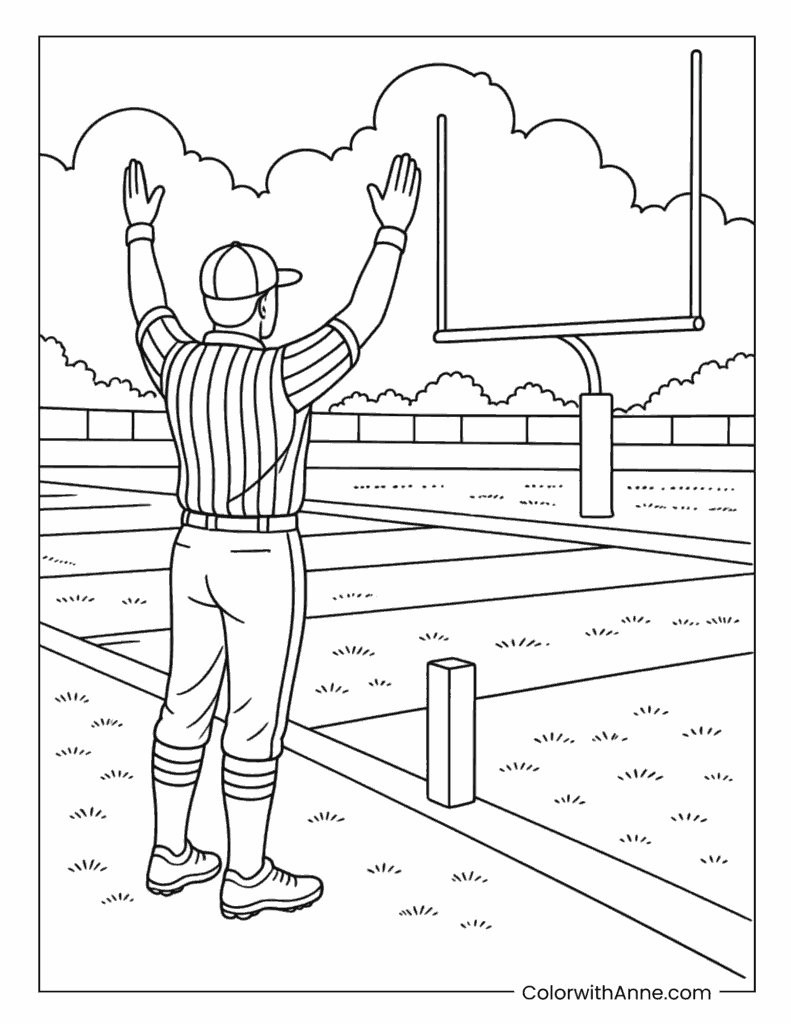 Football Referee Raising Touchdown Arms Coloring Page