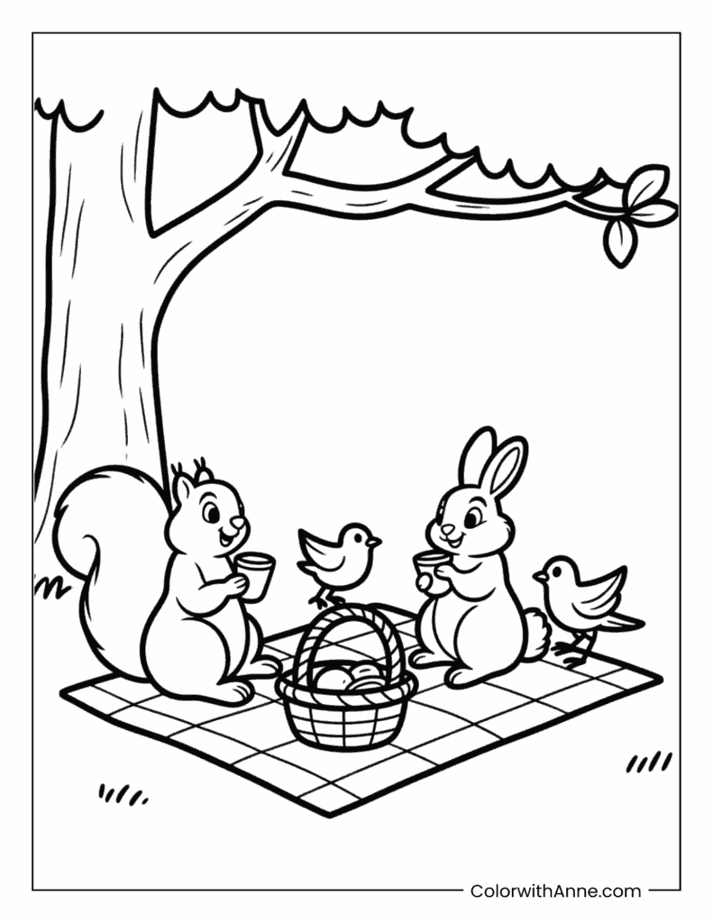 Forest Picnic Coloring Page