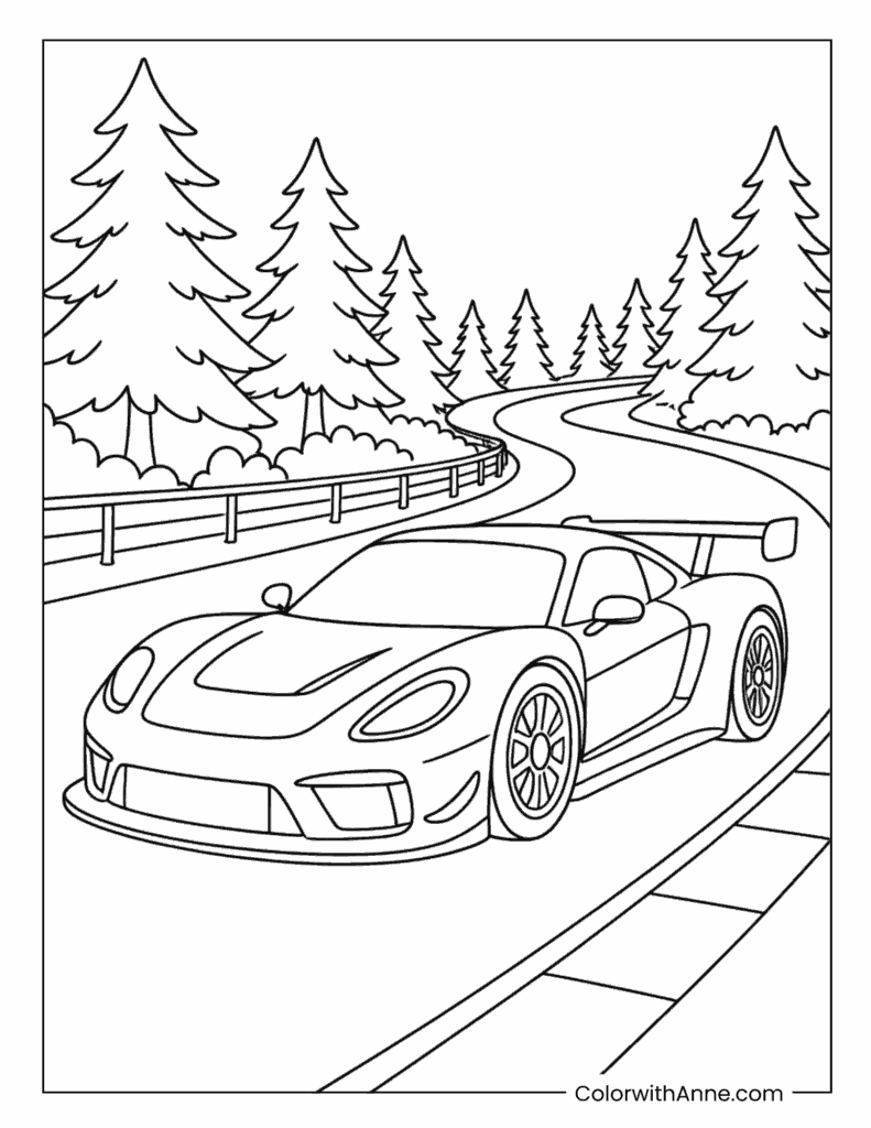 Forest Road Race Car Coloring Page