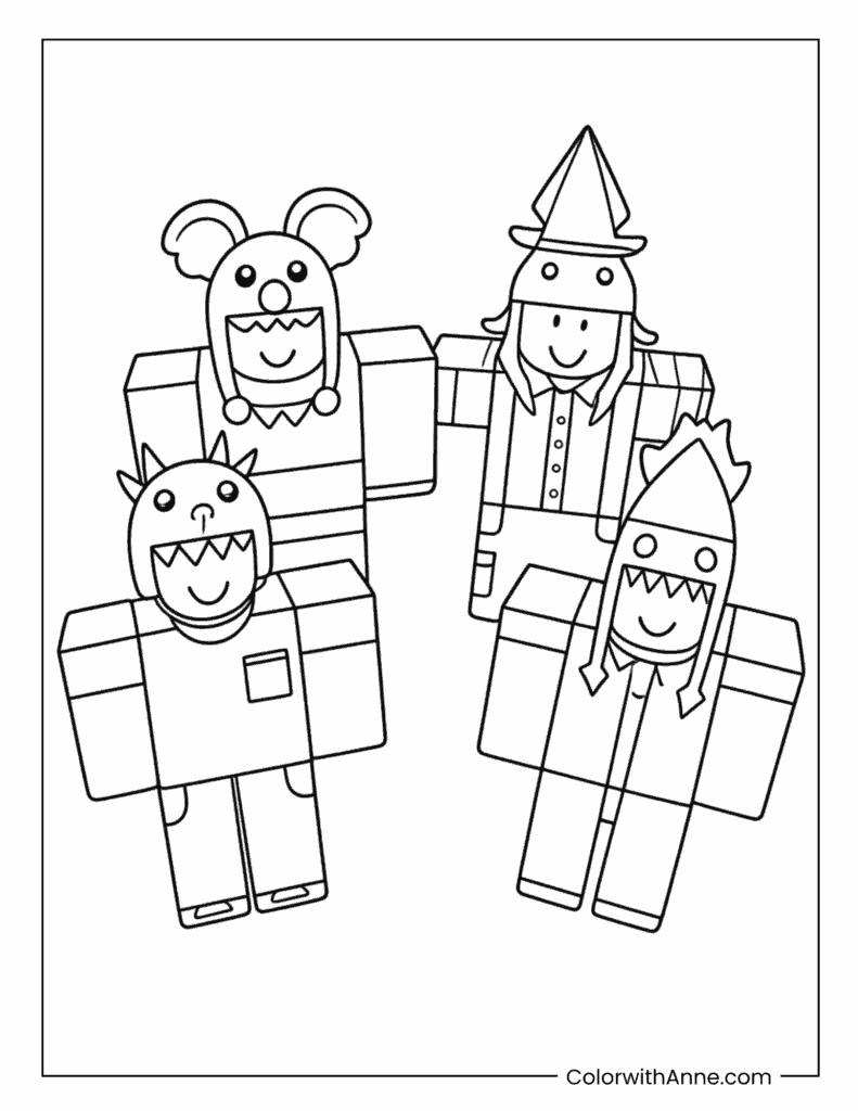 Four Lost Kids Group Coloring Page