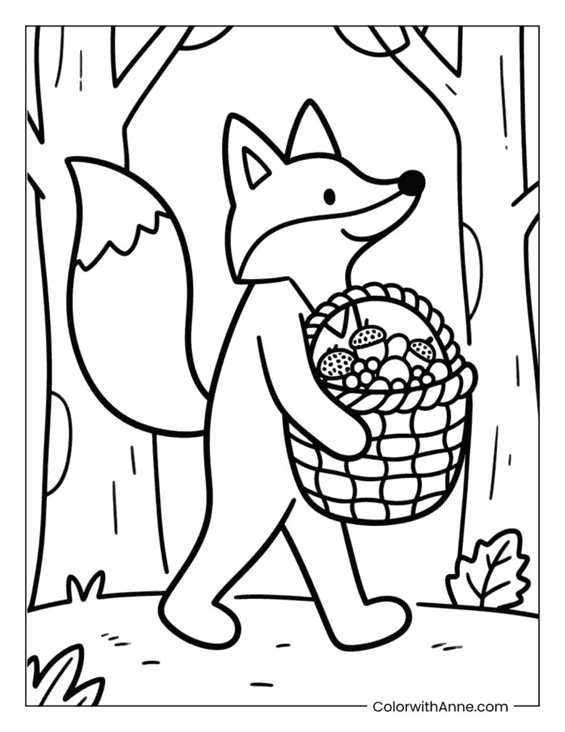 Fox Carrying a Basket Coloring Page