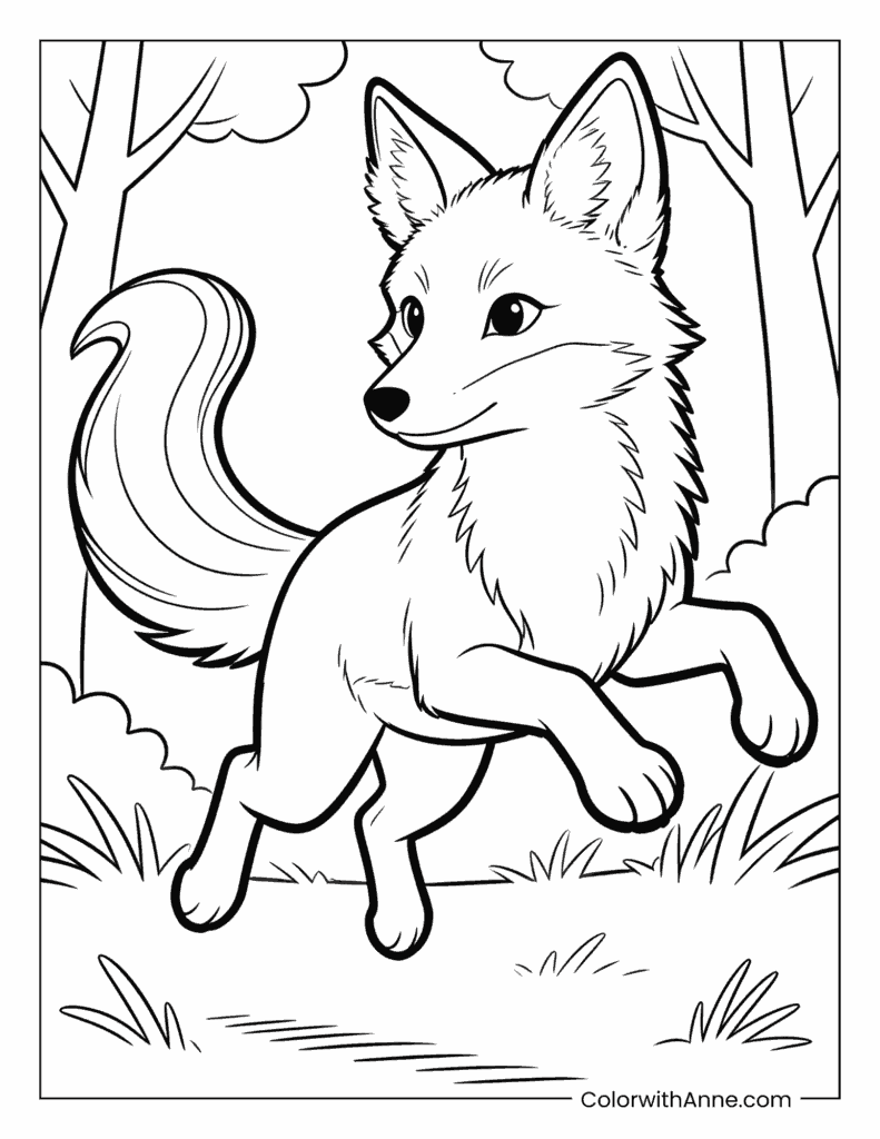 Fox Running Through the Woods Coloring Page
