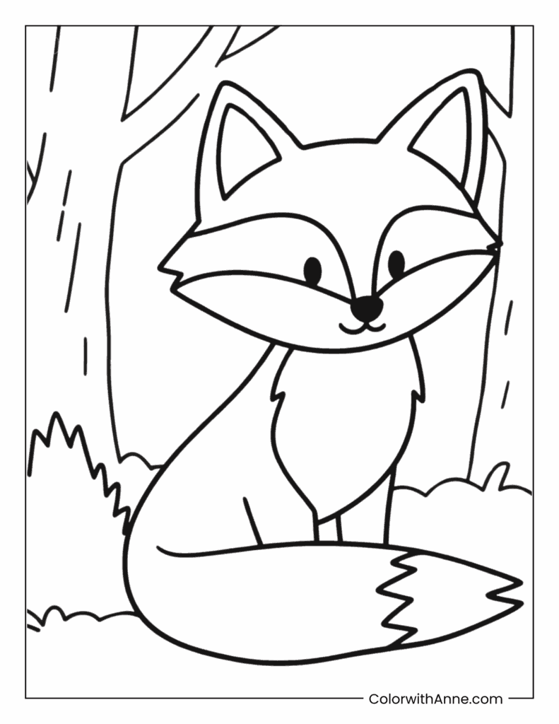Fox in the Forest Coloring Page for Kids