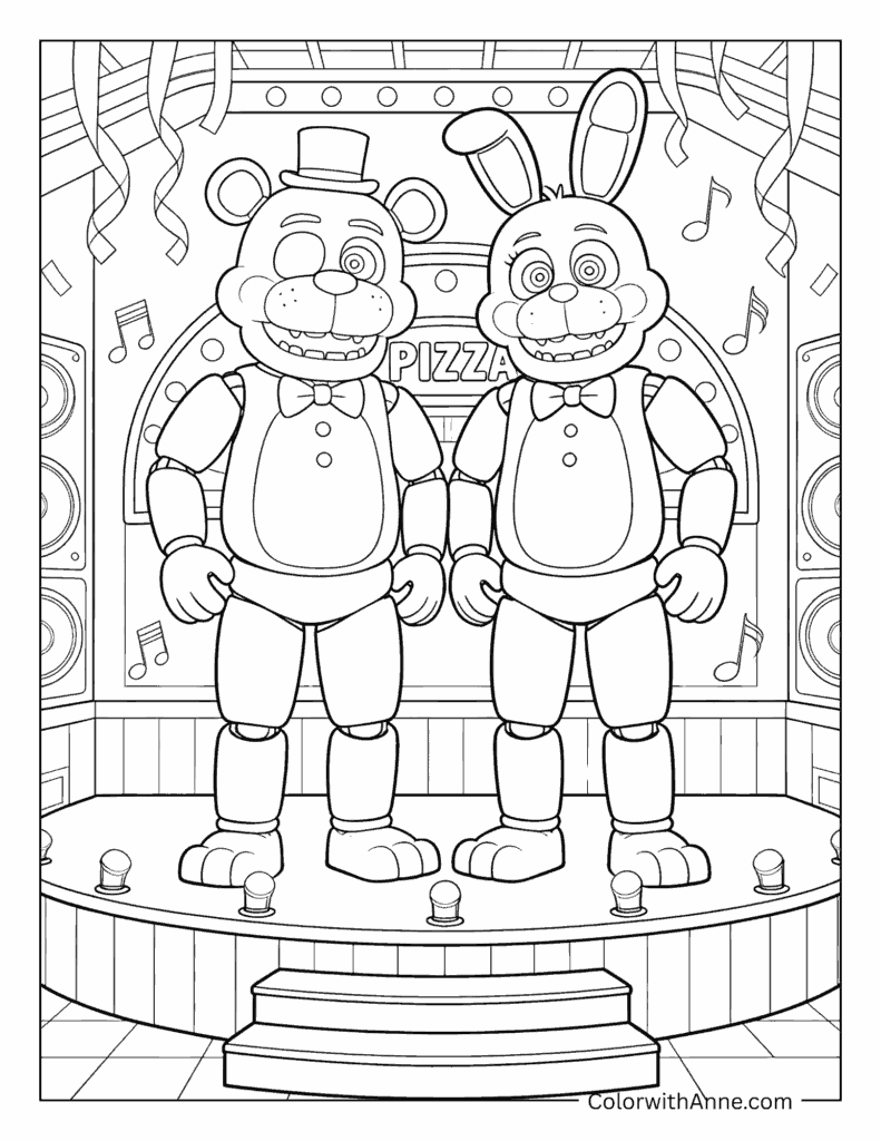Freddy and Bonnie's Pizza Stage Show Coloring Page