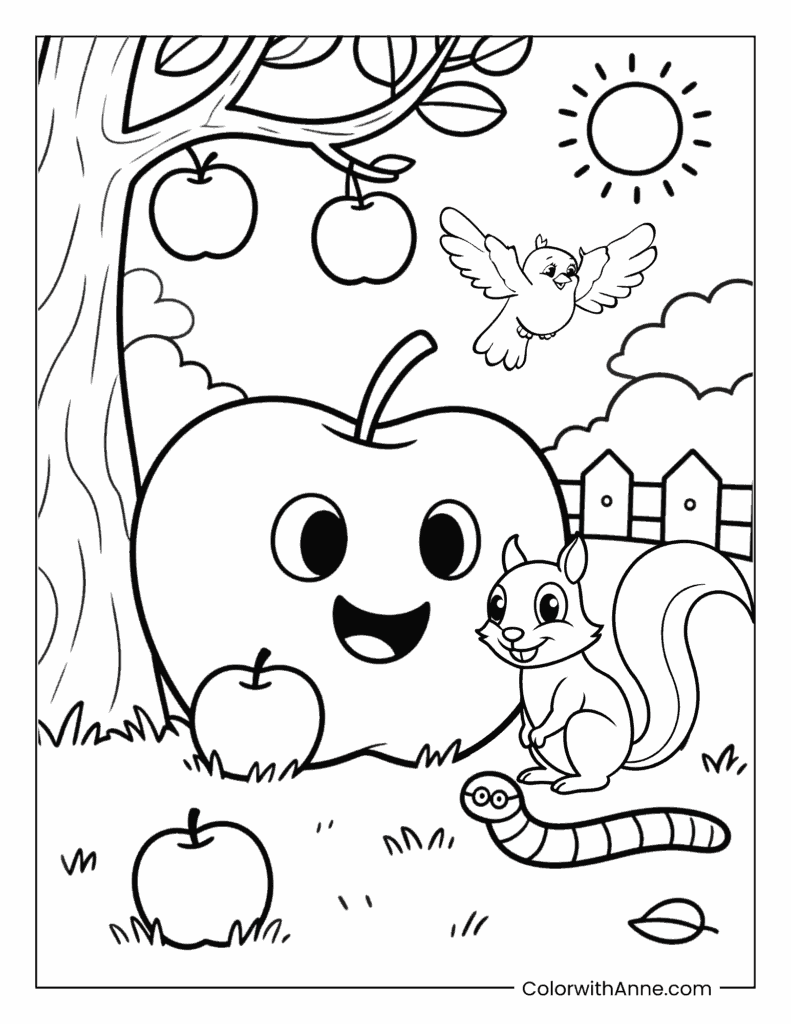 Friendly Apple Family Coloring Page