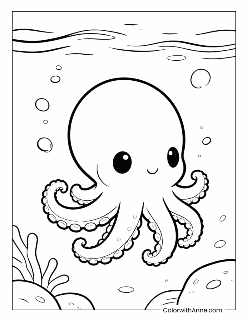 Friendly Octopus in the Ocean Coloring Page