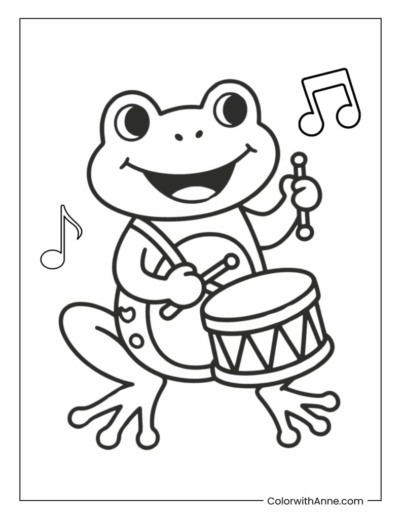 Frog Playing a Drum Coloring Page