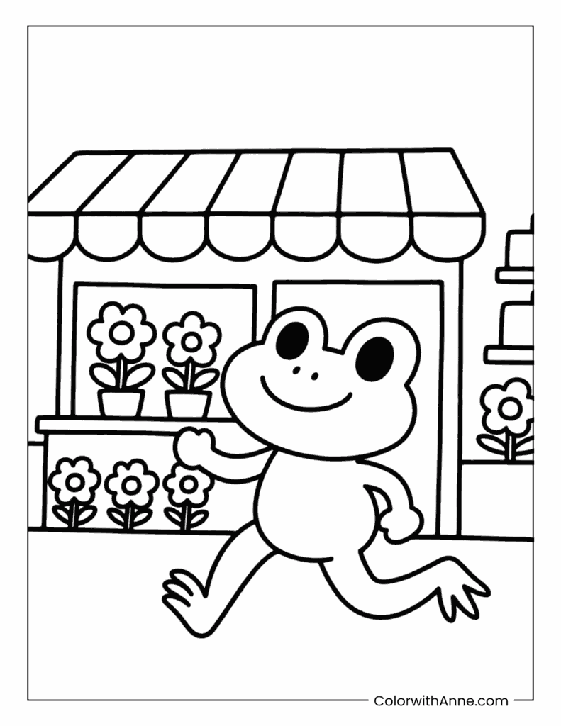Frog Selling Flowers Coloring Page