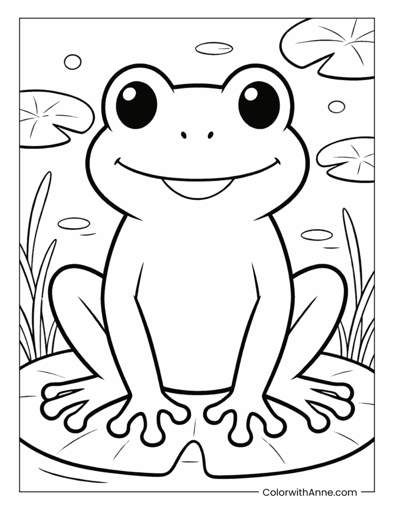 Frog in a Pond Coloring Page
