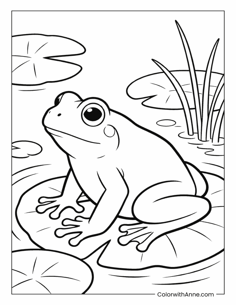 Frog on a Lily Pad in a Peaceful Pond Coloring Page