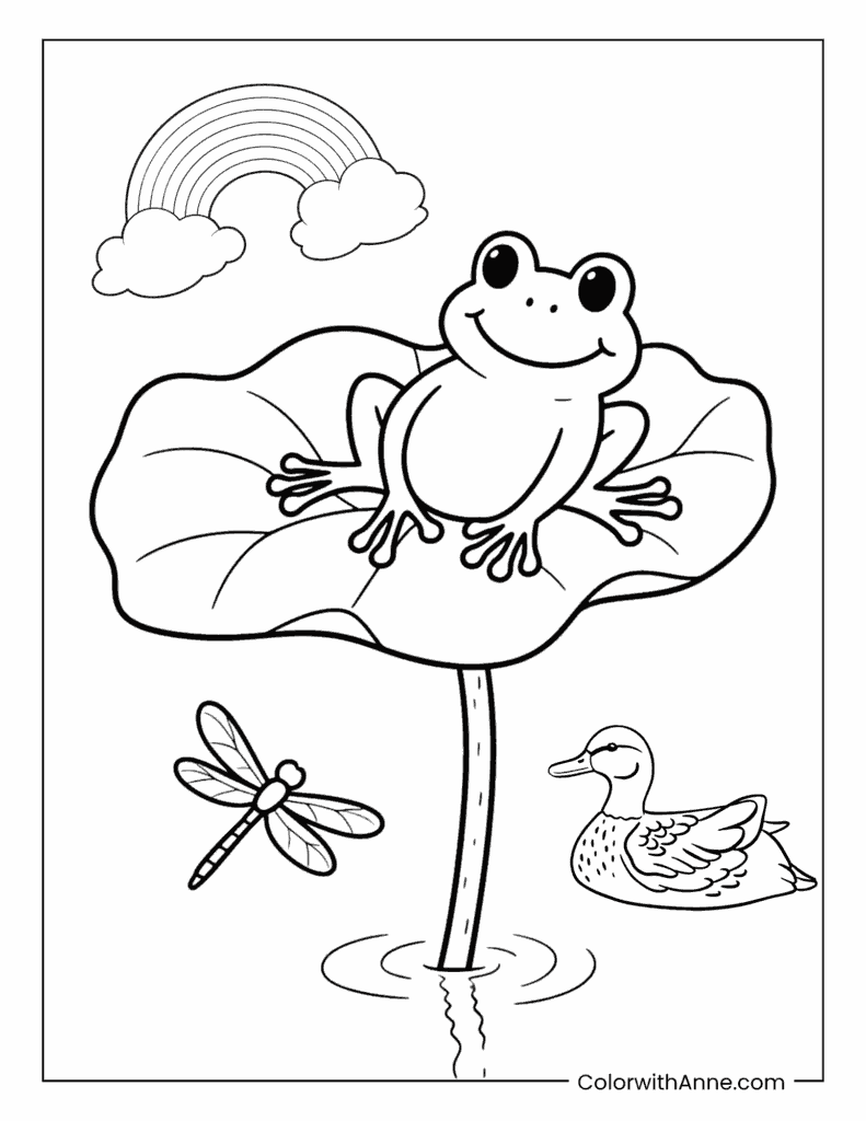 Frog on a Lily Pad​ Coloring Page