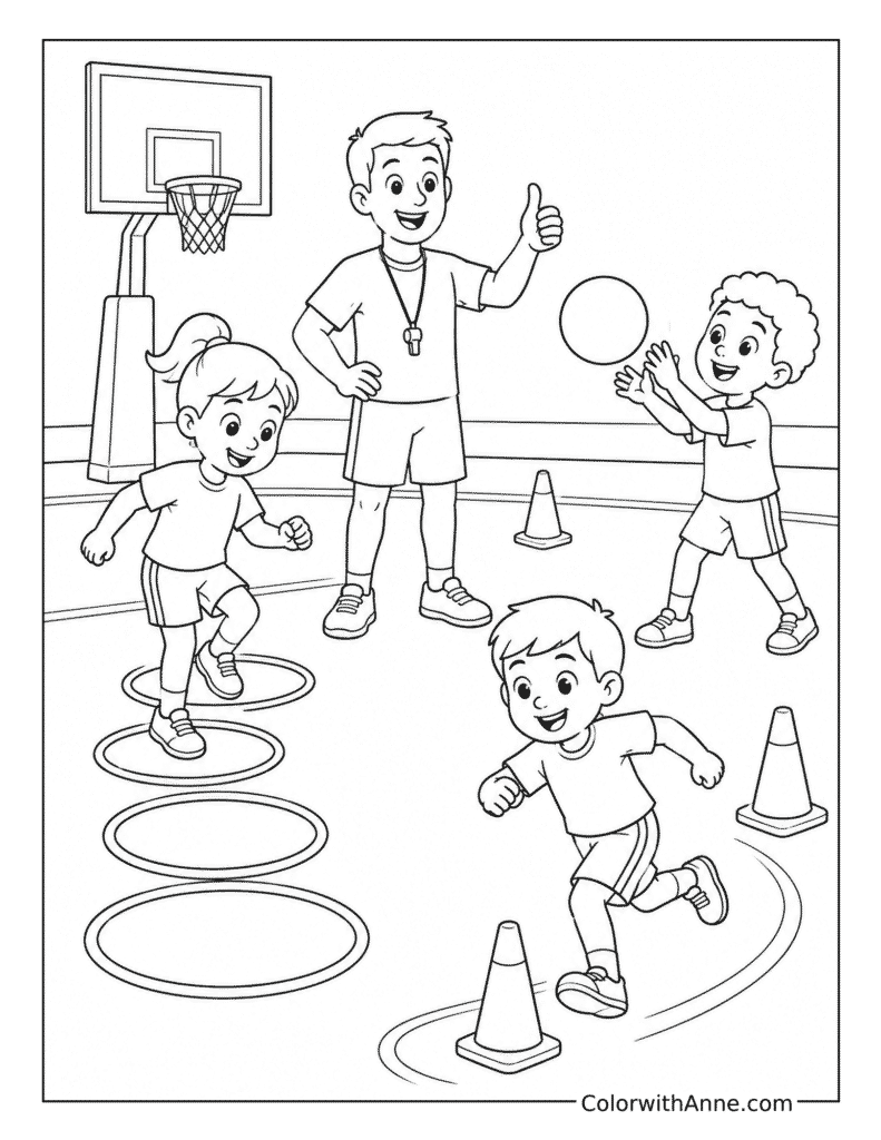 Fun Gym Class Activity Coloring Page