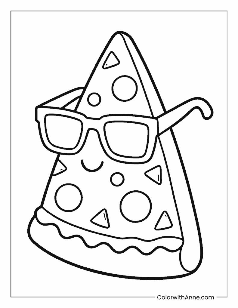 Funny Pizza Slice with Sunglasses Coloring Page