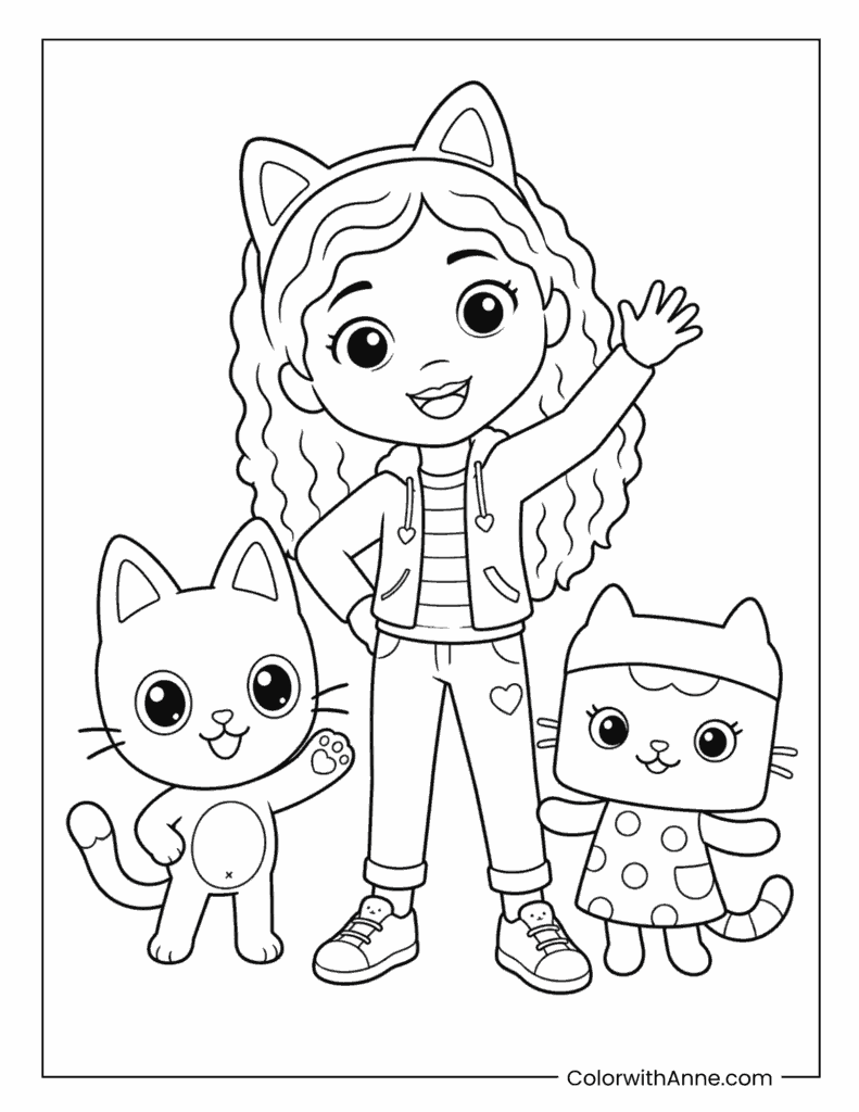 Gabby with Pandy Paws and Baby Box Coloring Page