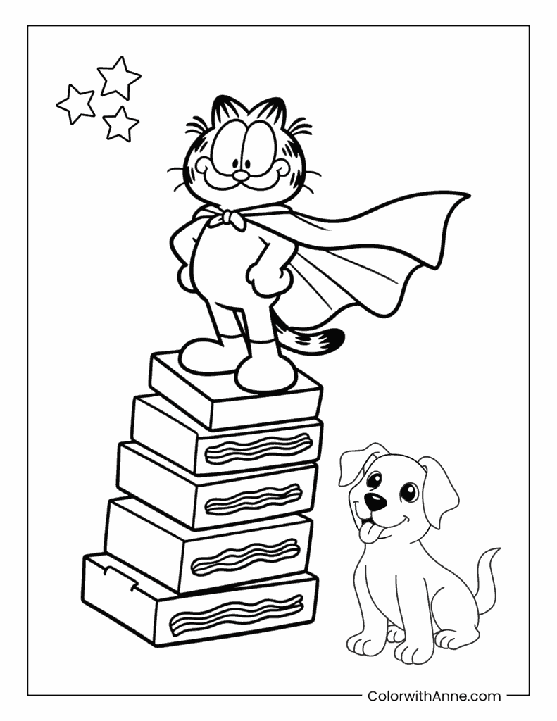 Garfield Standing on a Stack of Lasagna Boxes Coloring Page