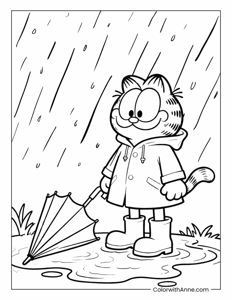 Garfield on a Rainy Day Coloring Page
