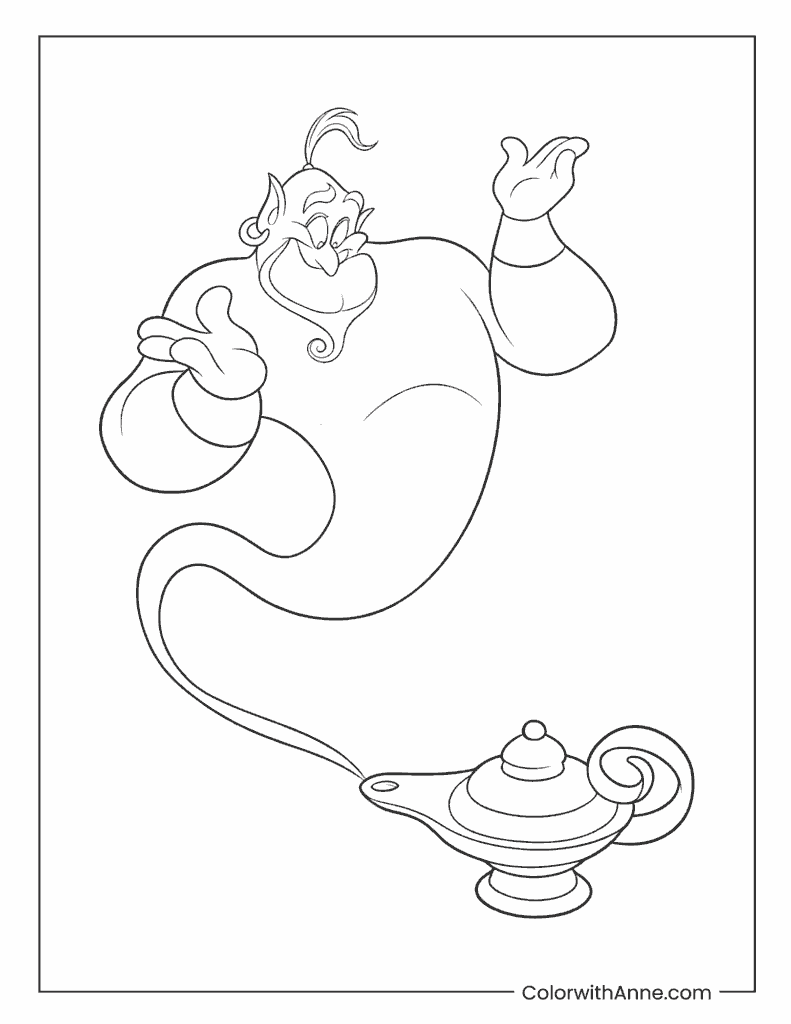 Genie Emerging From Lamp Coloring Page