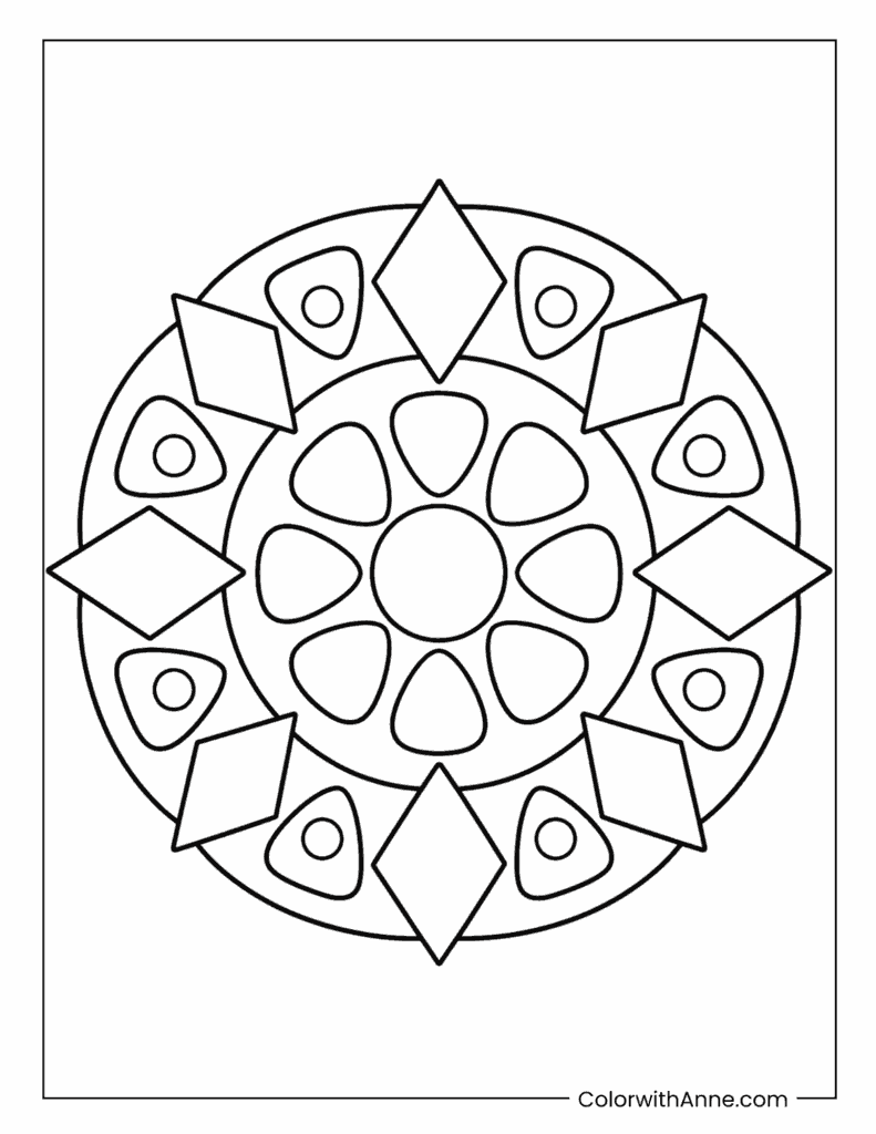 Geometric Shape Mandala With Ring Symbols Coloring Page