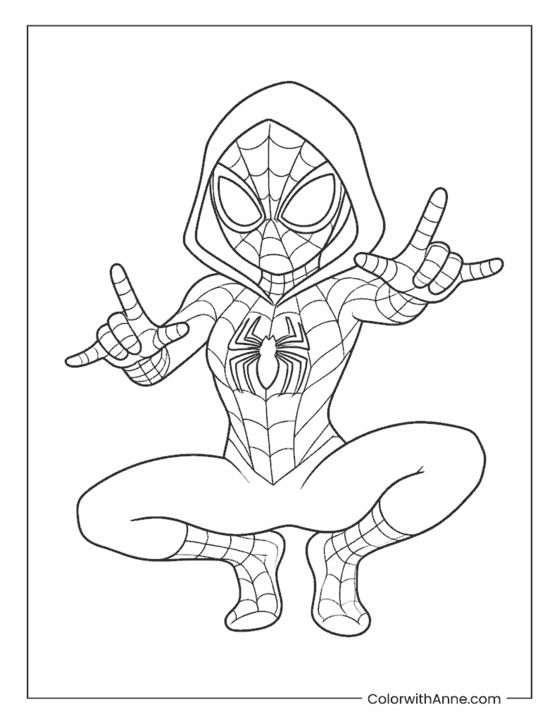 Ghost-Spider Gwen Stacy in Action Coloring Page