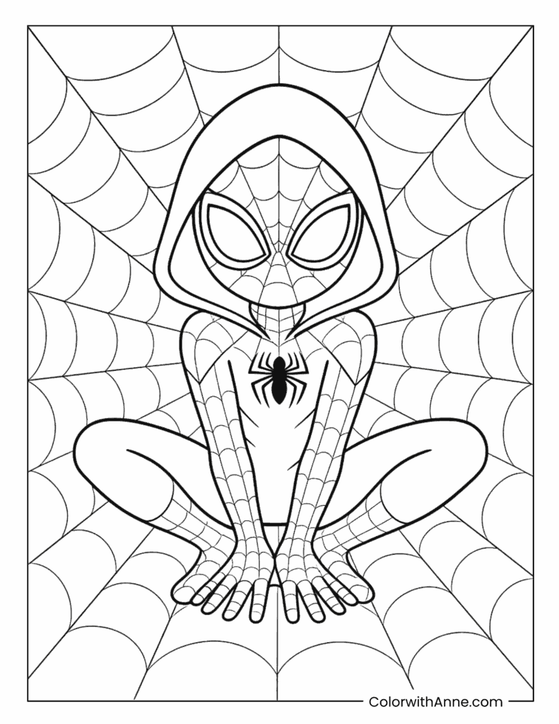 Ghost-Spider on a Giant Spider Web Coloring Page