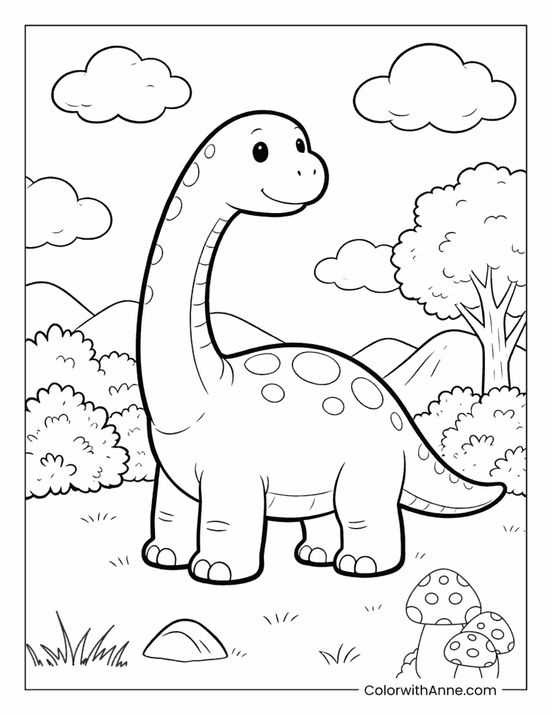 Giant Brachiosaurus in a Forest Coloring Page