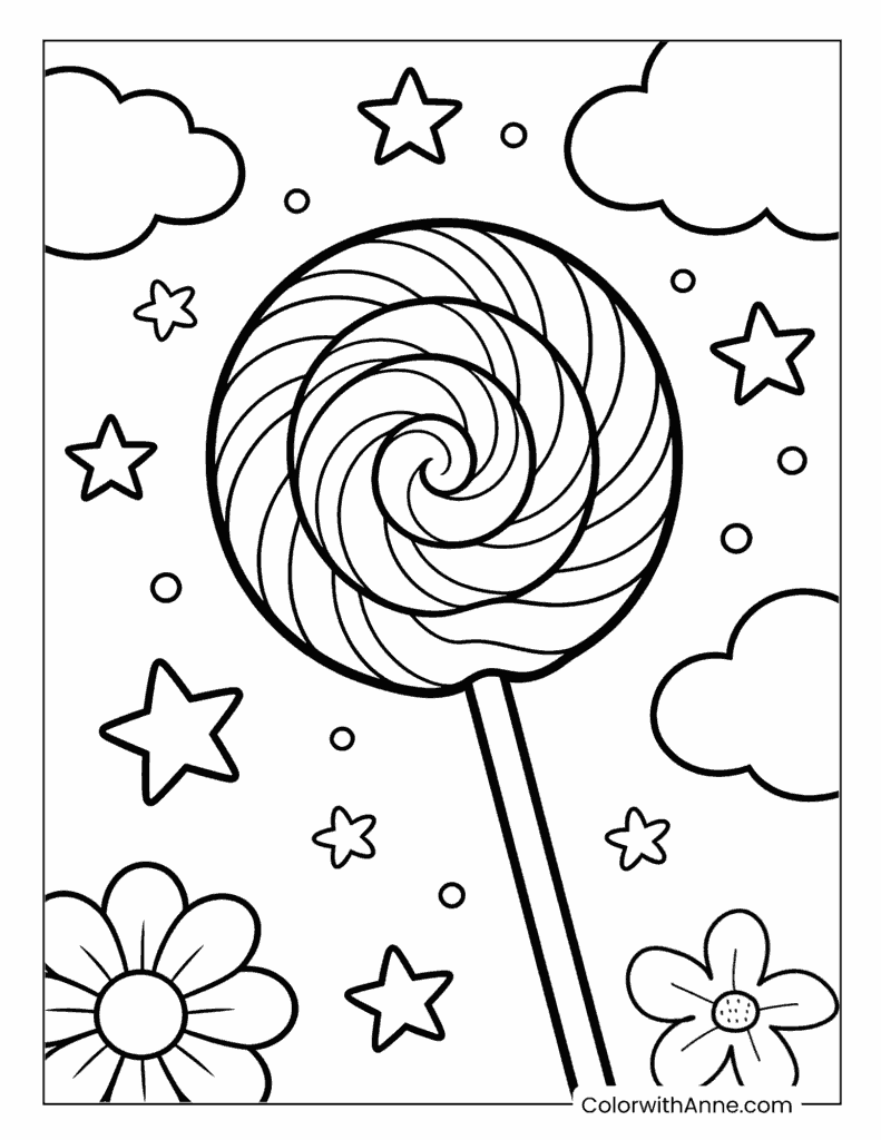 Giant Lollipop with Stars Coloring Page