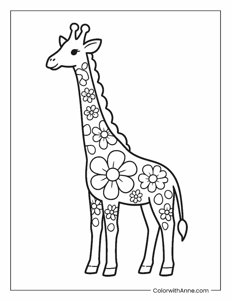 Giraffe Made of Flowers Coloring Page