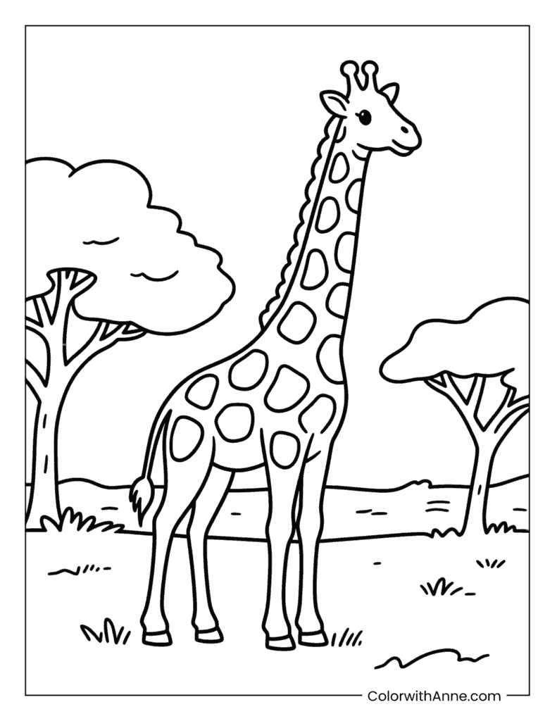 Giraffe in a Forest Coloring Page