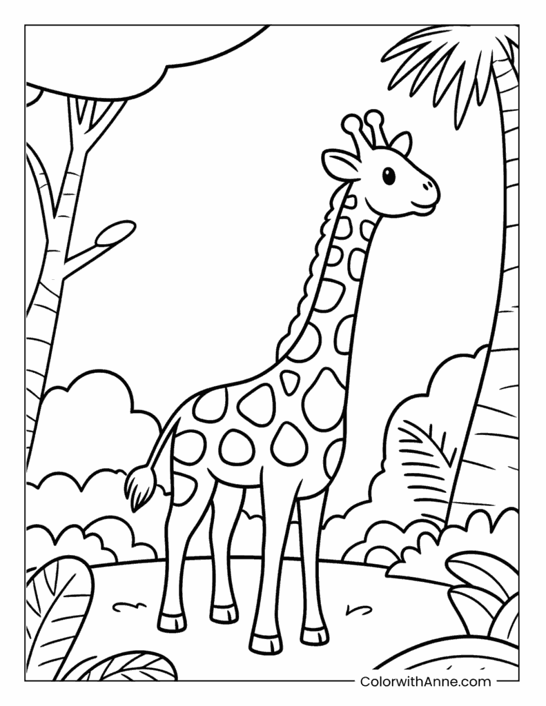 Giraffe in a Jungle Coloring Page