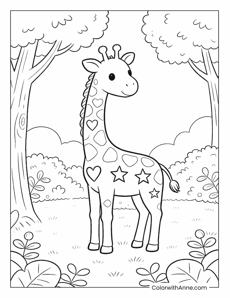 Giraffe in the Forest Coloring Page