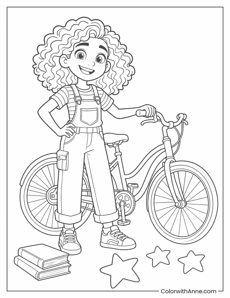 Giulia with Her Bicycle Coloring Page