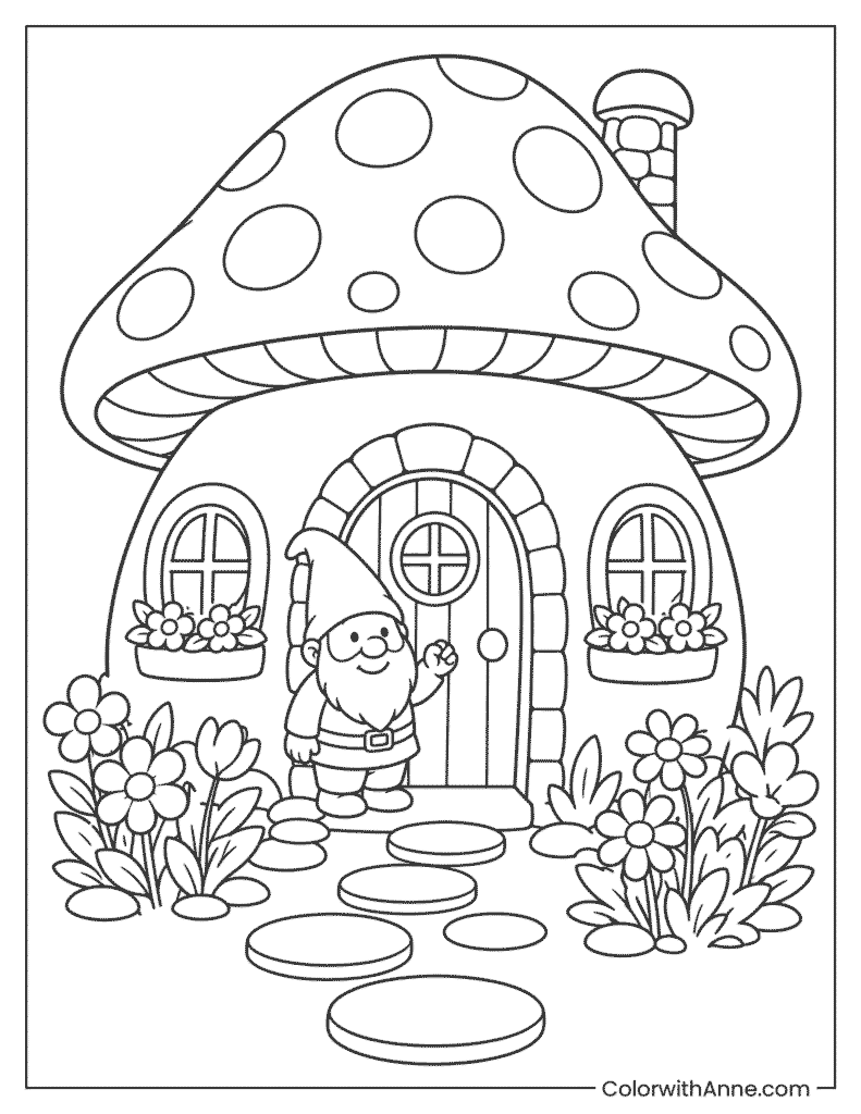 Gnome’s Enchanted Mushroom House Coloring Page