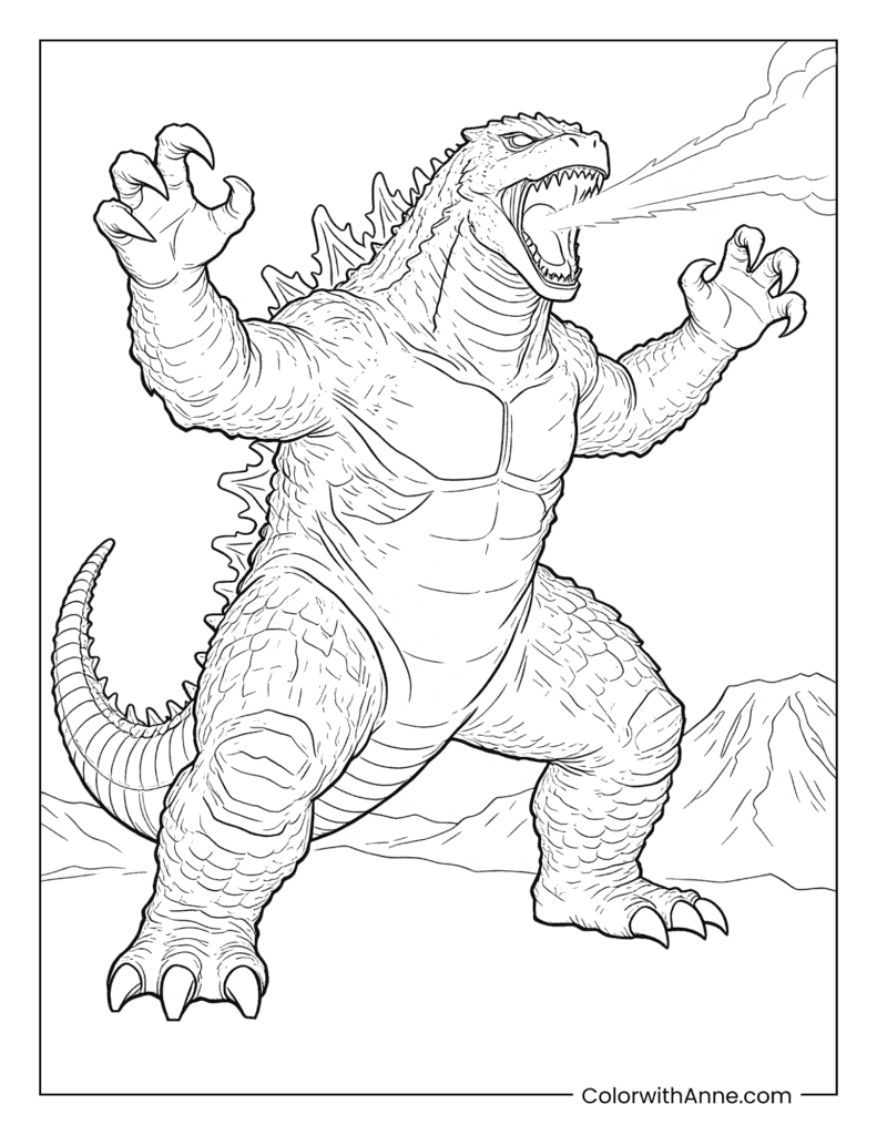 Godzilla Roaring with Energy Beam Coloring Page