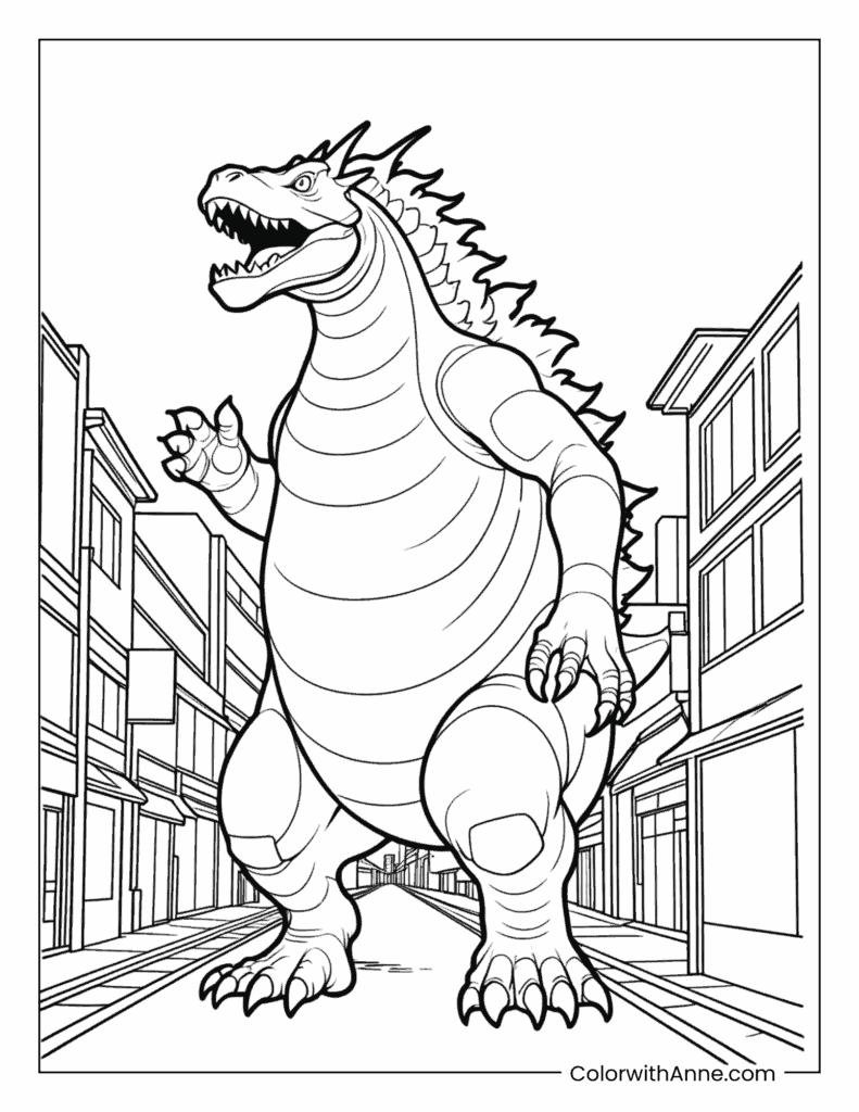 Godzilla Stomping Through Tokyo Coloring Page