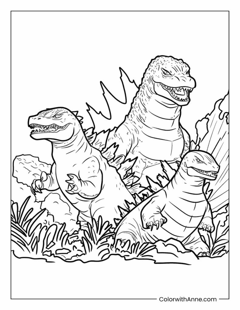 Godzilla and Friends Kaiju Coloring Page