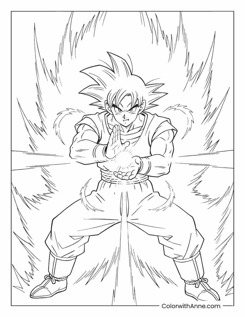 Goku Charging Up a Powerful Energy Blast Coloring Page
