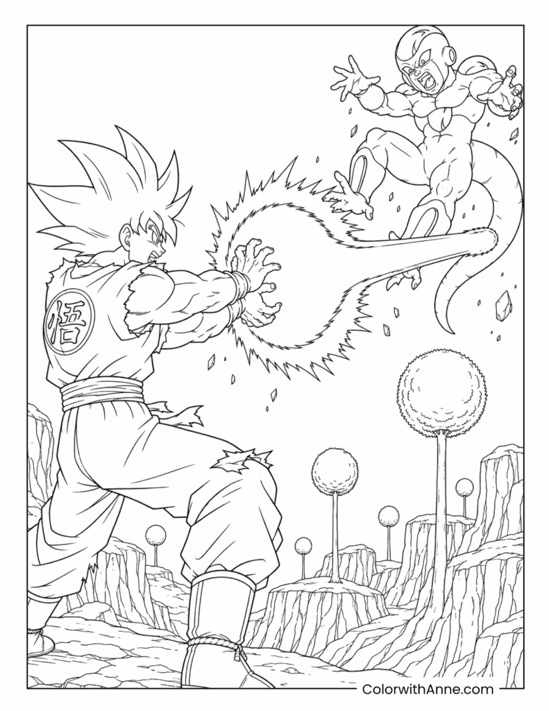 Goku Kamehameha Attack vs. Frieza Coloring Page