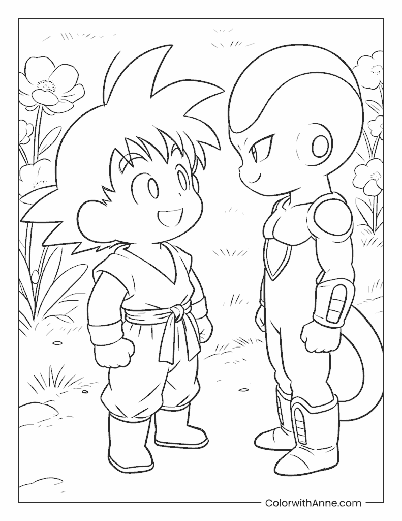 Goku and Frieza Face-to-Face in a Field Coloring Page