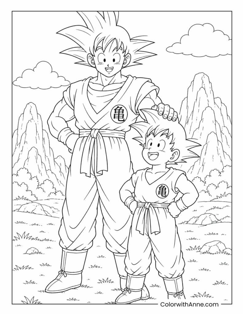Goku and Gohan Training Together Coloring Page