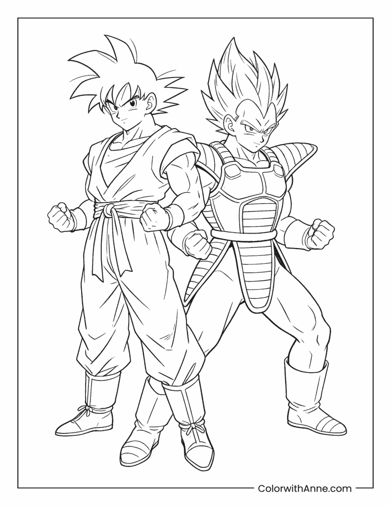 Goku and Vegeta in a Battle Stance Coloring Page