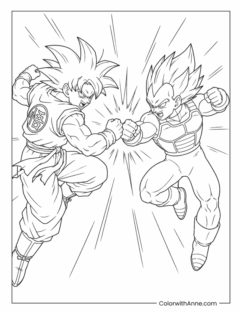Goku vs. Vegeta Fist Clash Coloring Page