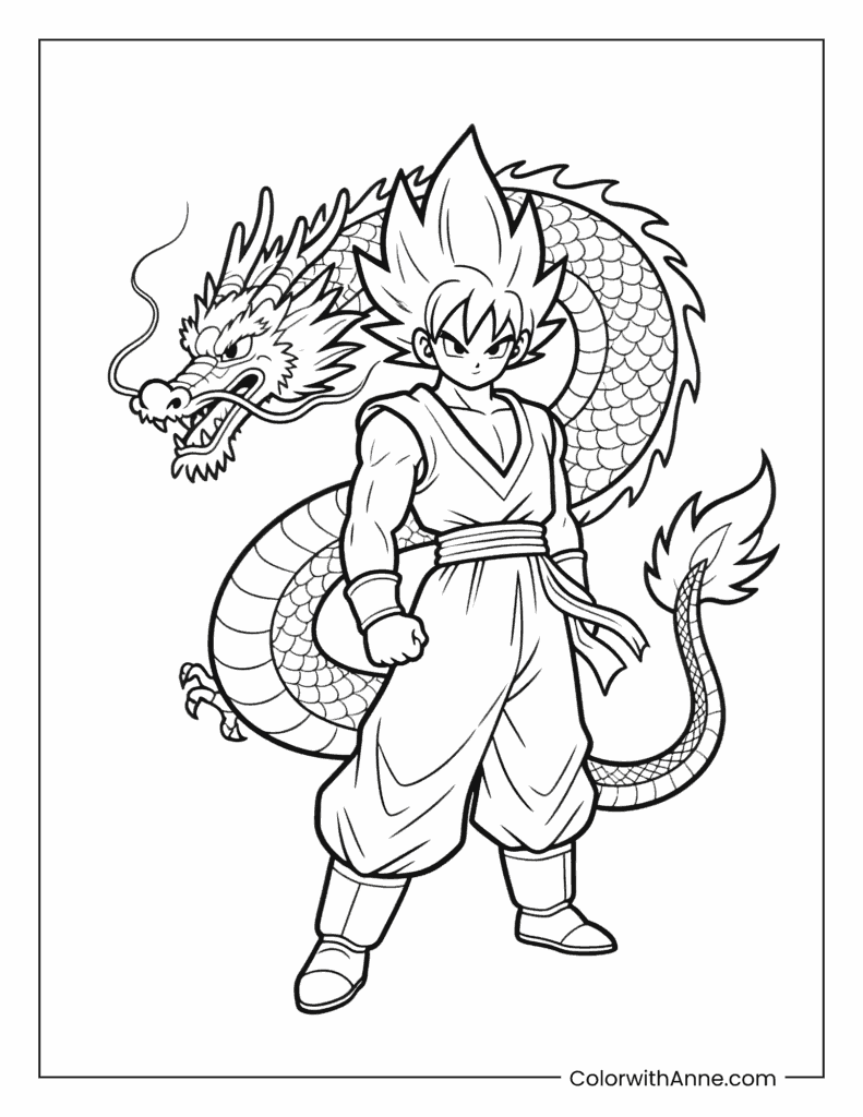 Goku with Shenron Coloring Page